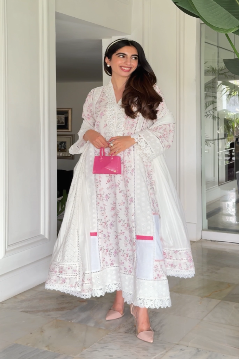 Blue & Pink Garden Kurta Set with Duppatta.