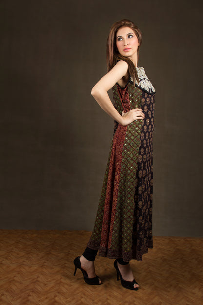 Georgette Ajrak Kurta with Pure Raw Silk Pants
