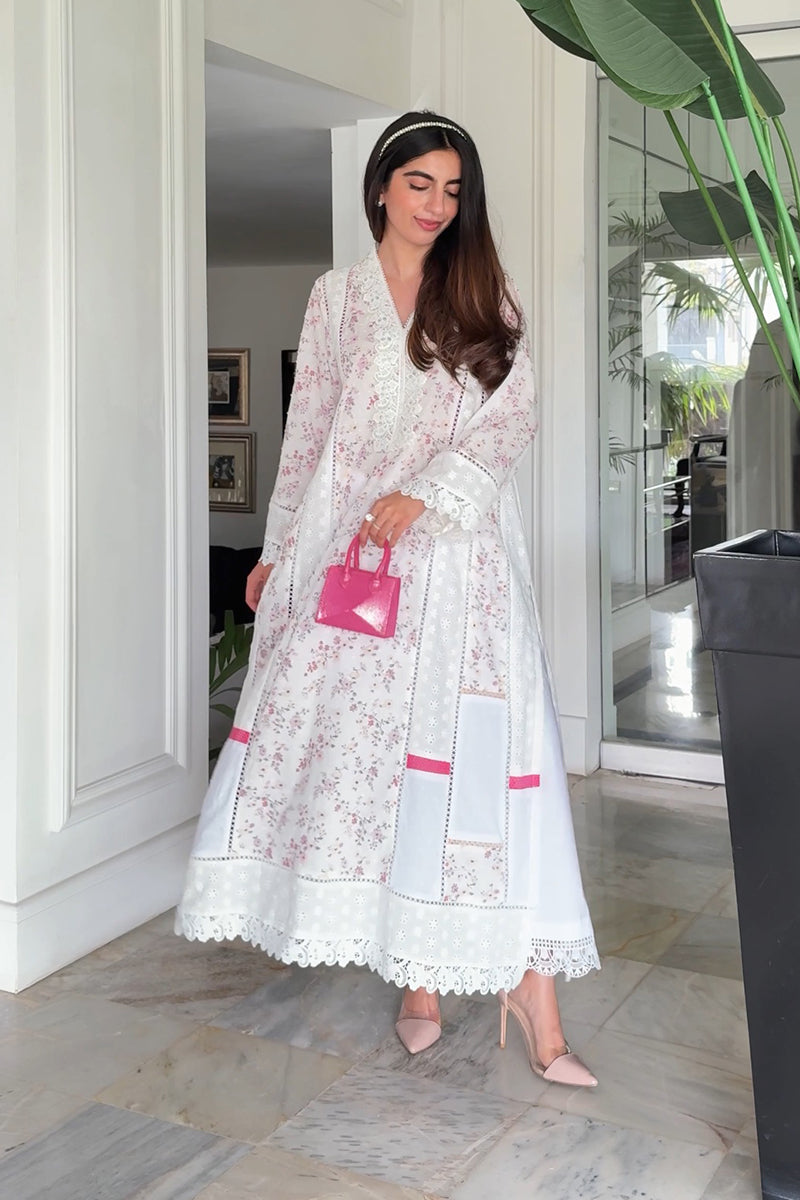Blue & Pink Garden Kurta Set with Dupatta