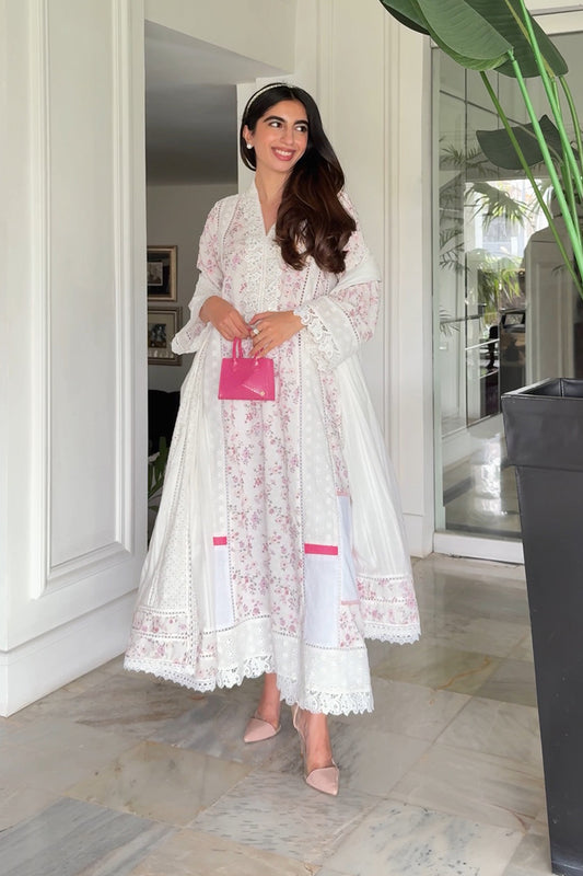 Blue & Pink Garden Kurta Set with Dupatta