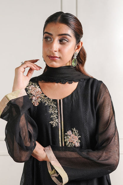 Black Chatta Patti Kalidaar Kurta and Trouser Set