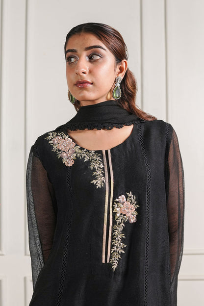 Black Chatta Patti Kalidaar Kurta and Trouser Set