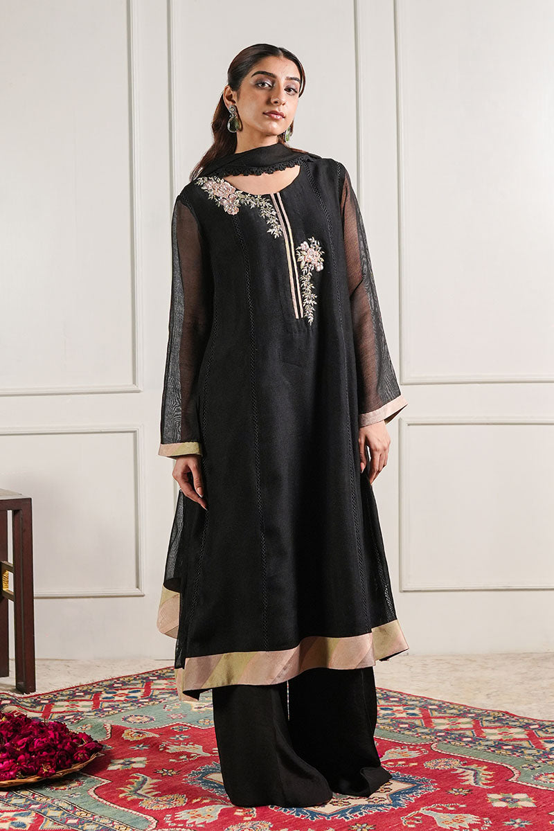 Black Chatta Patti Kalidaar Kurta and Trouser Set