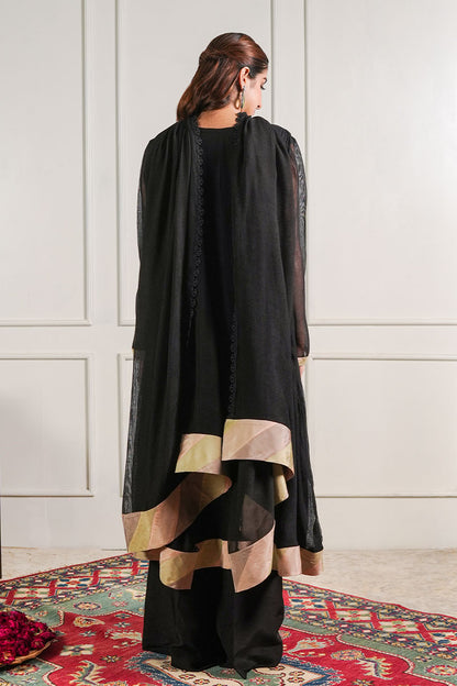 Black Chatta Patti Kalidaar Kurta and Trouser Set