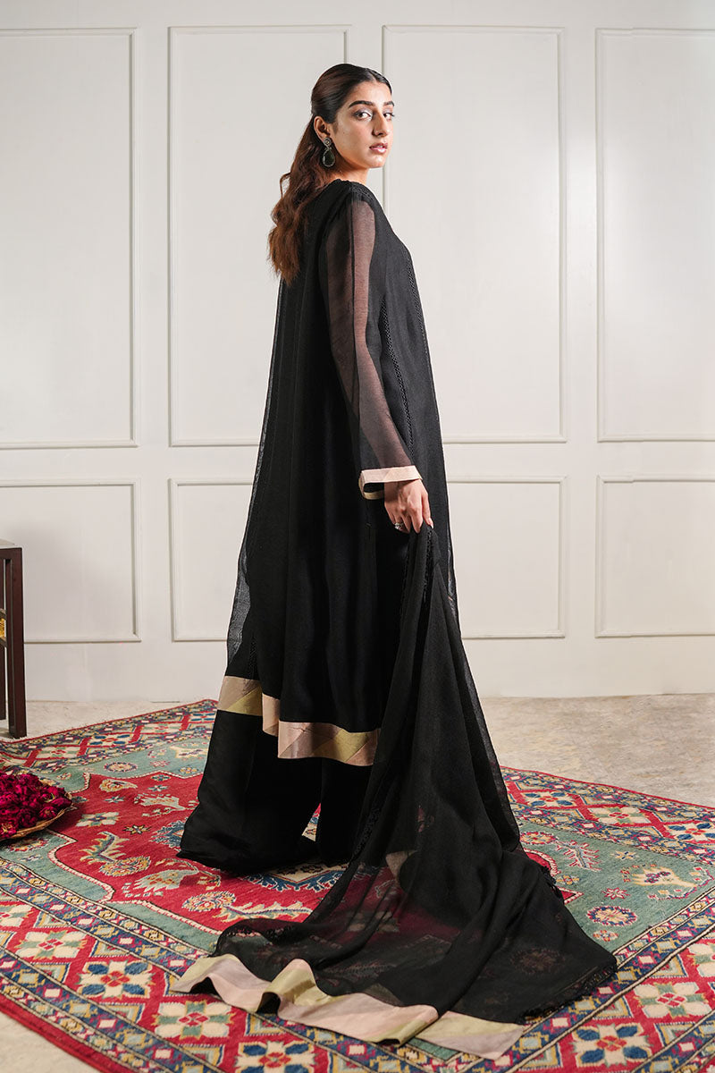 Black Chatta Patti Kalidaar Kurta and Trouser Set
