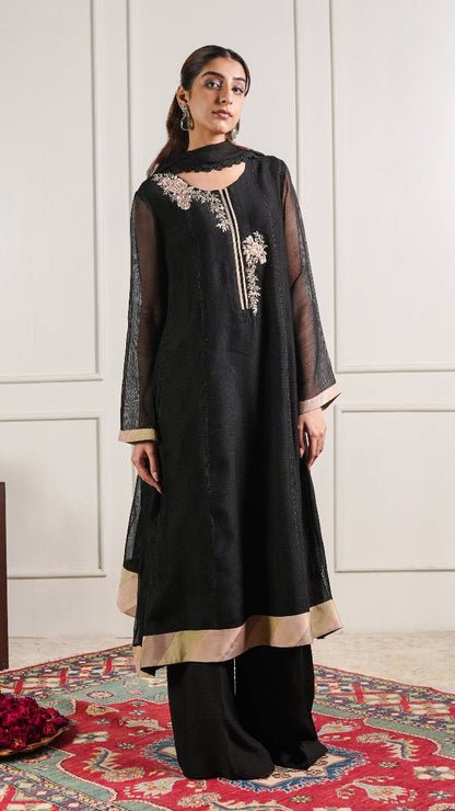 Black chatta patti Kalidaaar Kurta and trouser set