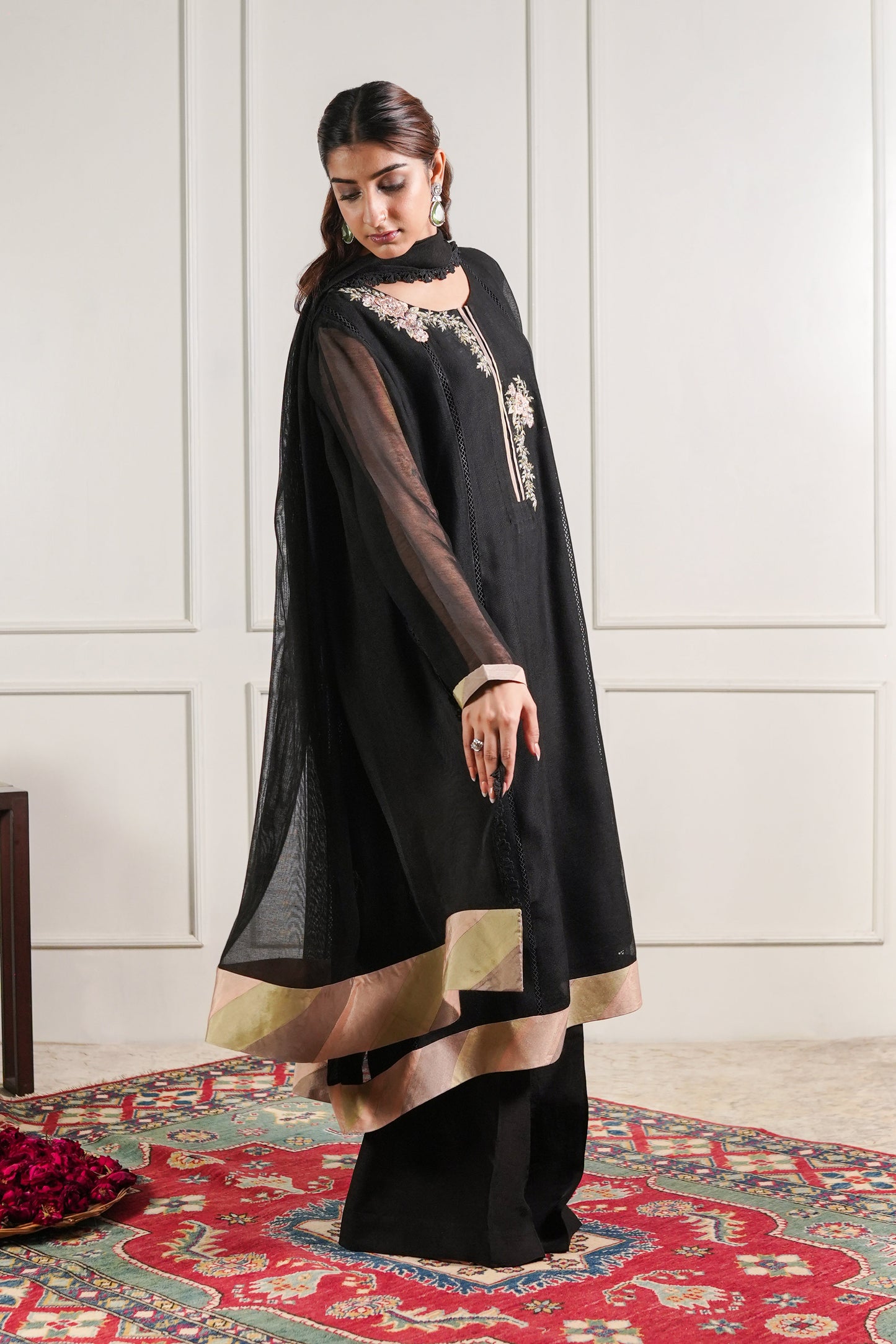 Black chatta patti Kalidaaar Kurta and trouser set