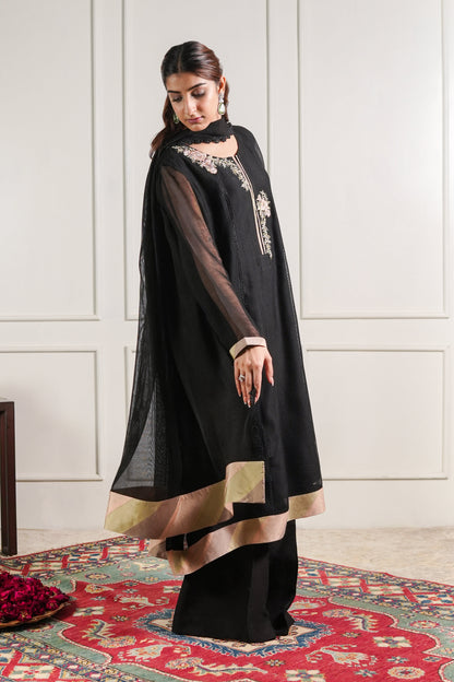Black chatta patti Kalidaaar Kurta and trouser set
