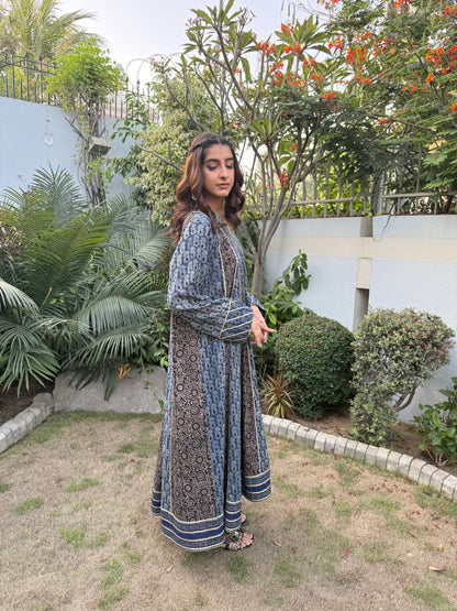Indigo and black Kali Dar Kurta