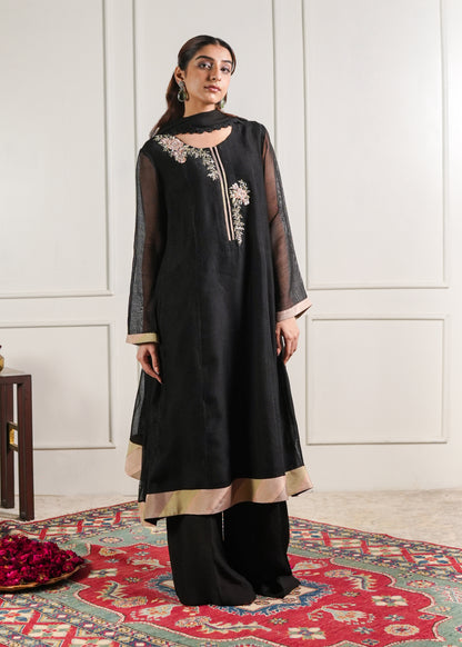 Black chatta patti Kalidaaar Kurta set with duppatta