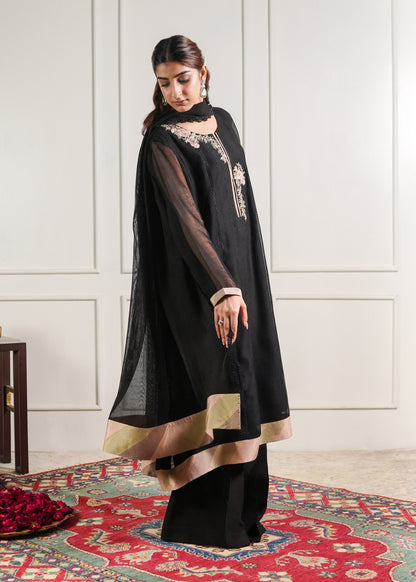 Black chatta patti Kalidaaar Kurta set with duppatta