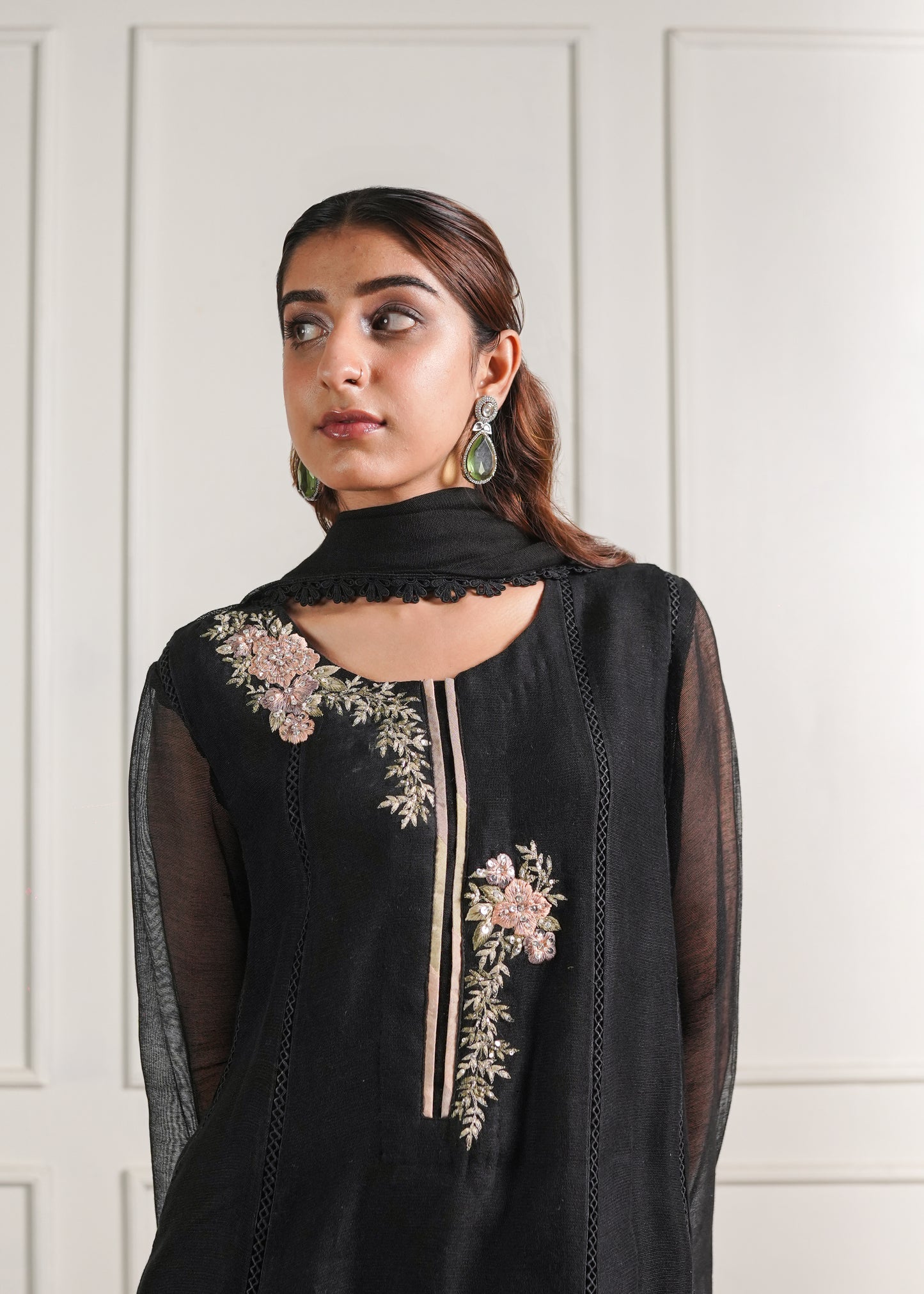 Black chatta patti Kalidaaar Kurta set with duppatta