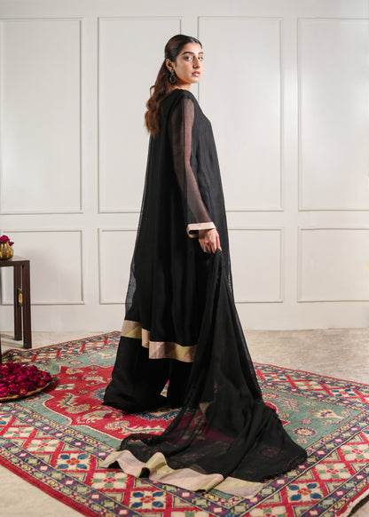 Black chatta patti Kalidaaar Kurta set with duppatta