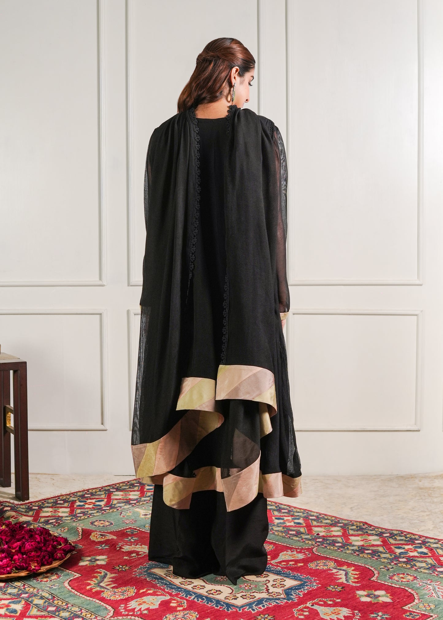 Black chatta patti Kalidaaar Kurta set with duppatta