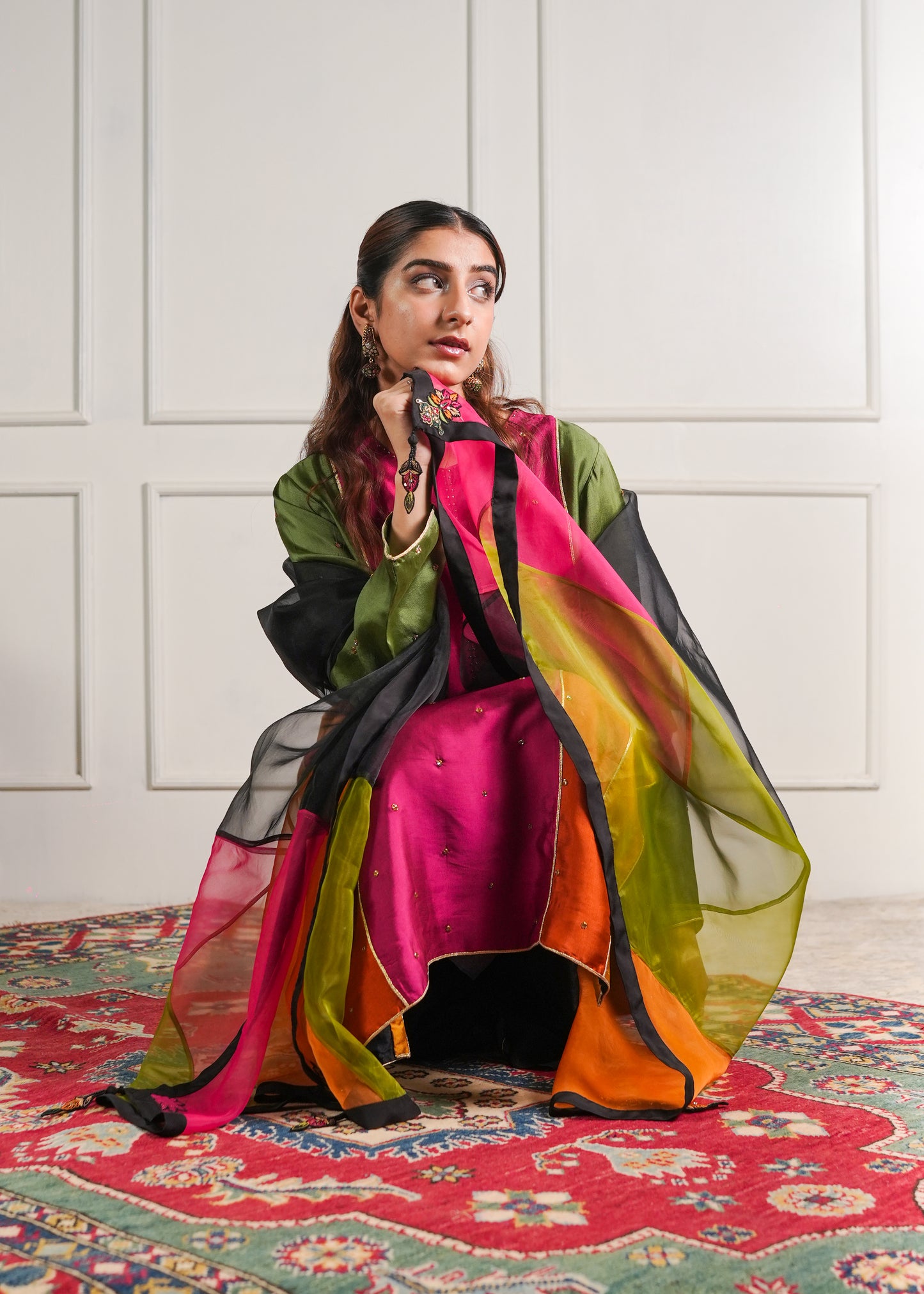 Jewel coloured Kali daar Kurta