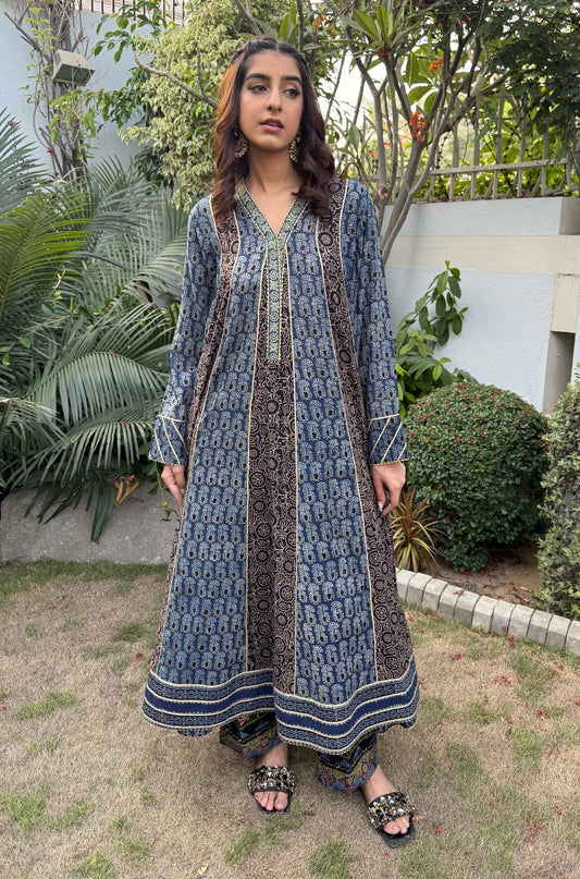 Indigo and black Kali Dar Kurta