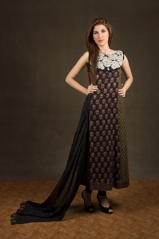 Pure Georgette Ajrak Kurta with Pure Raw Silk Pants