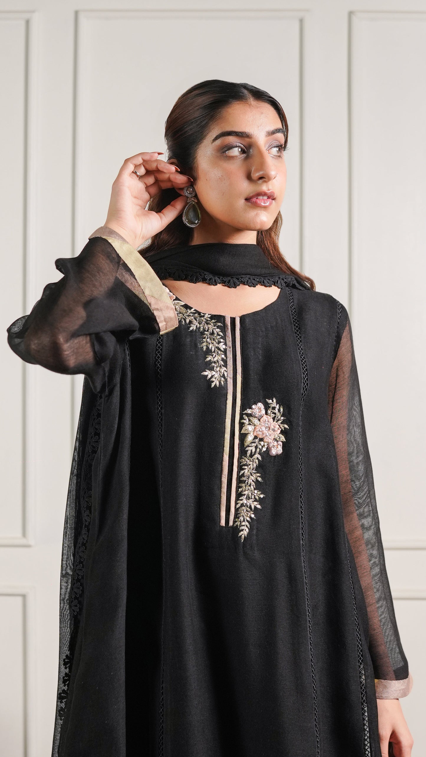 Black chatta patti Kalidaaar Kurta and trouser set